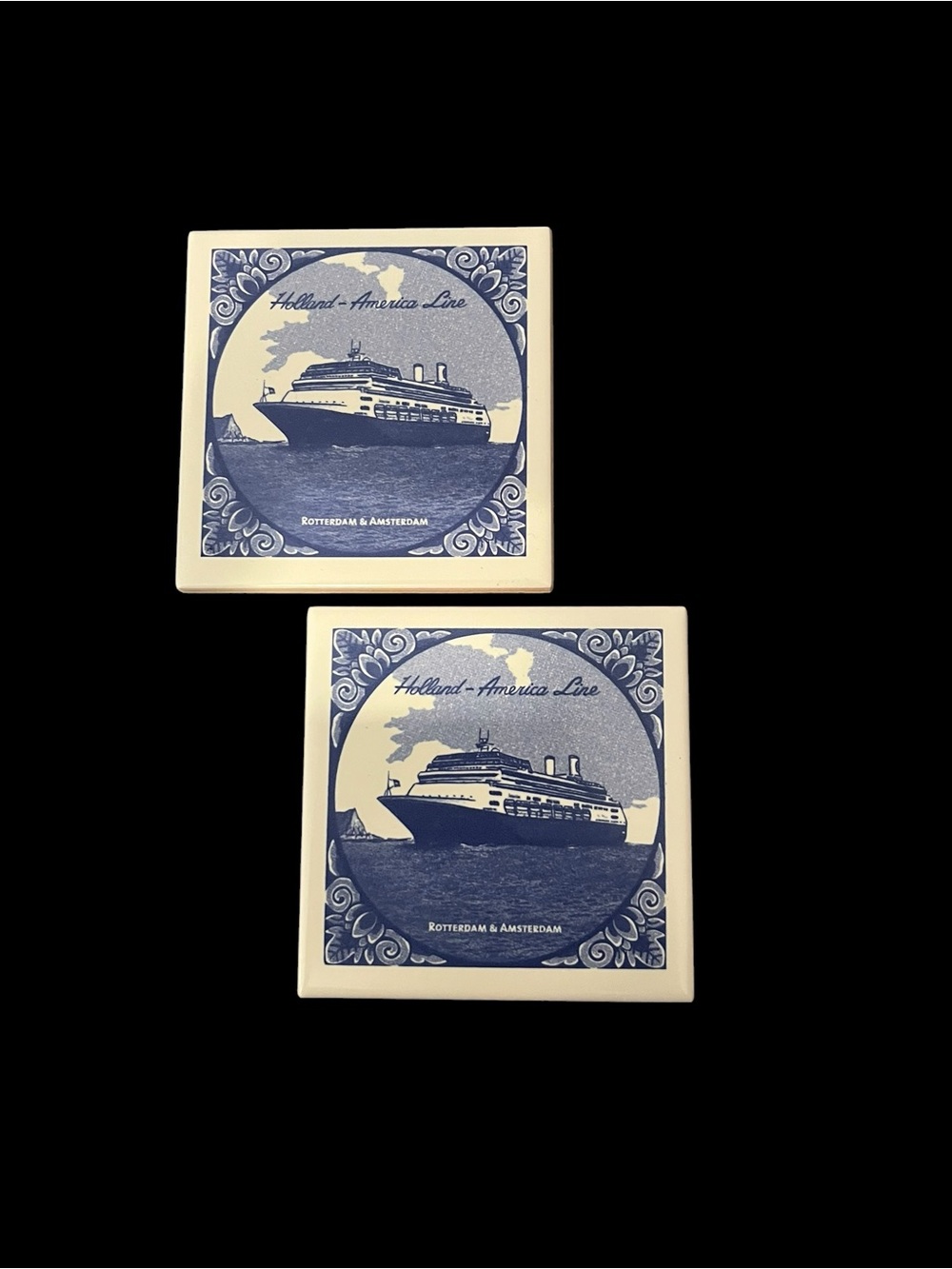 Holland America Line Rotterdam Amsterdam Delft Blue Tile Coasters Lot New COA